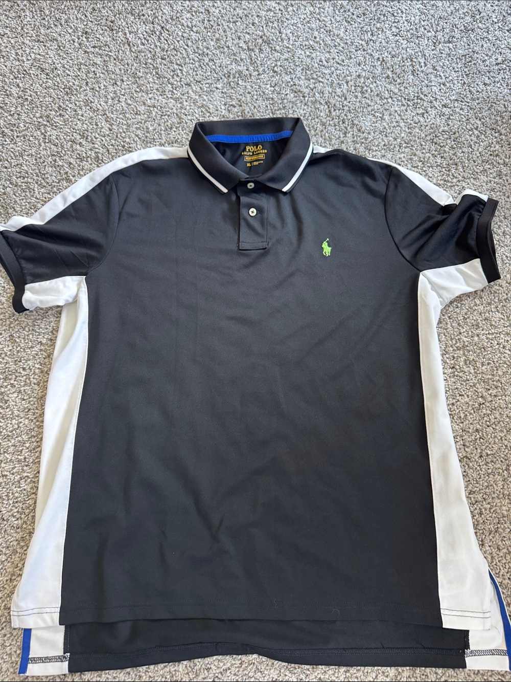Ralph Lauren Black Polo with White Side Panels and Green Pony